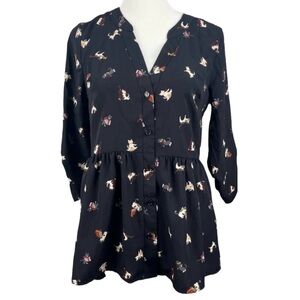 Jessy B ModCloth Melodious Cats Print Button Front Peplum Flowy Blouse 4X